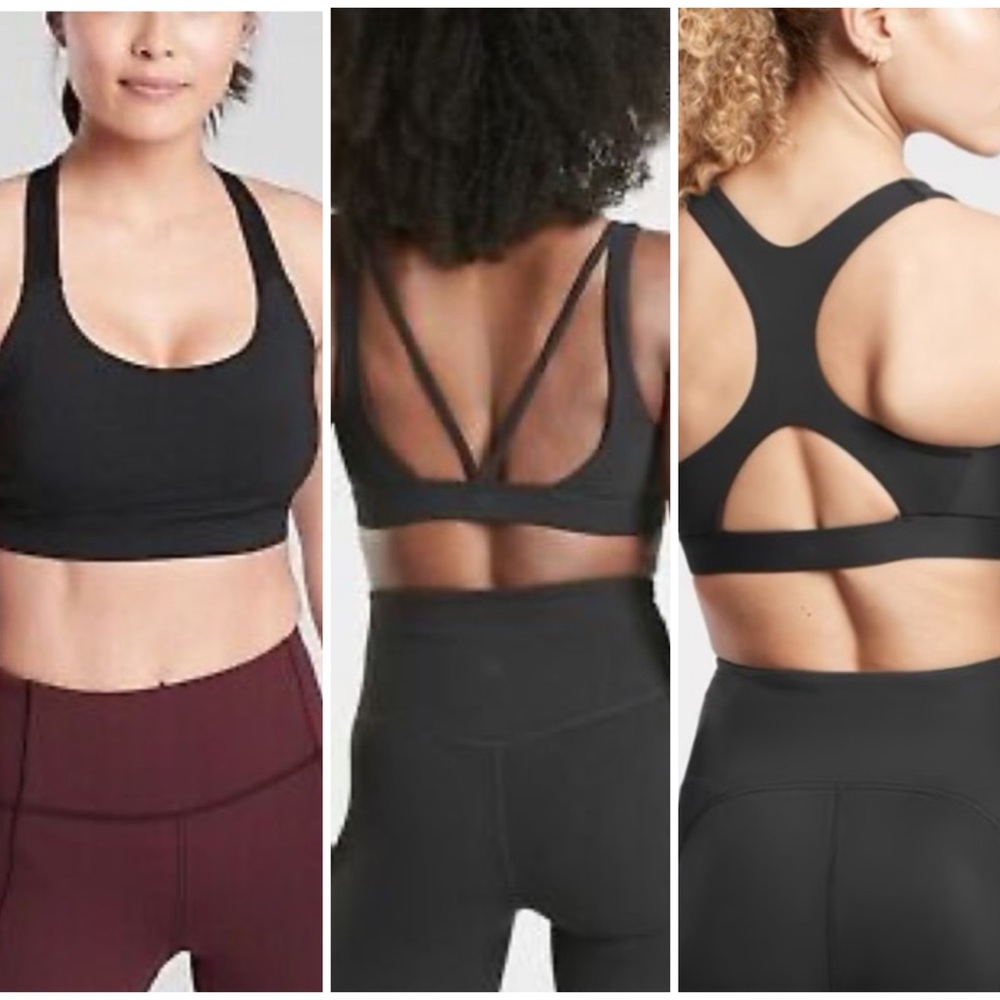 3 Athleta Neutral Sports Bras XS Athletic Bundle Black Bra Top Set